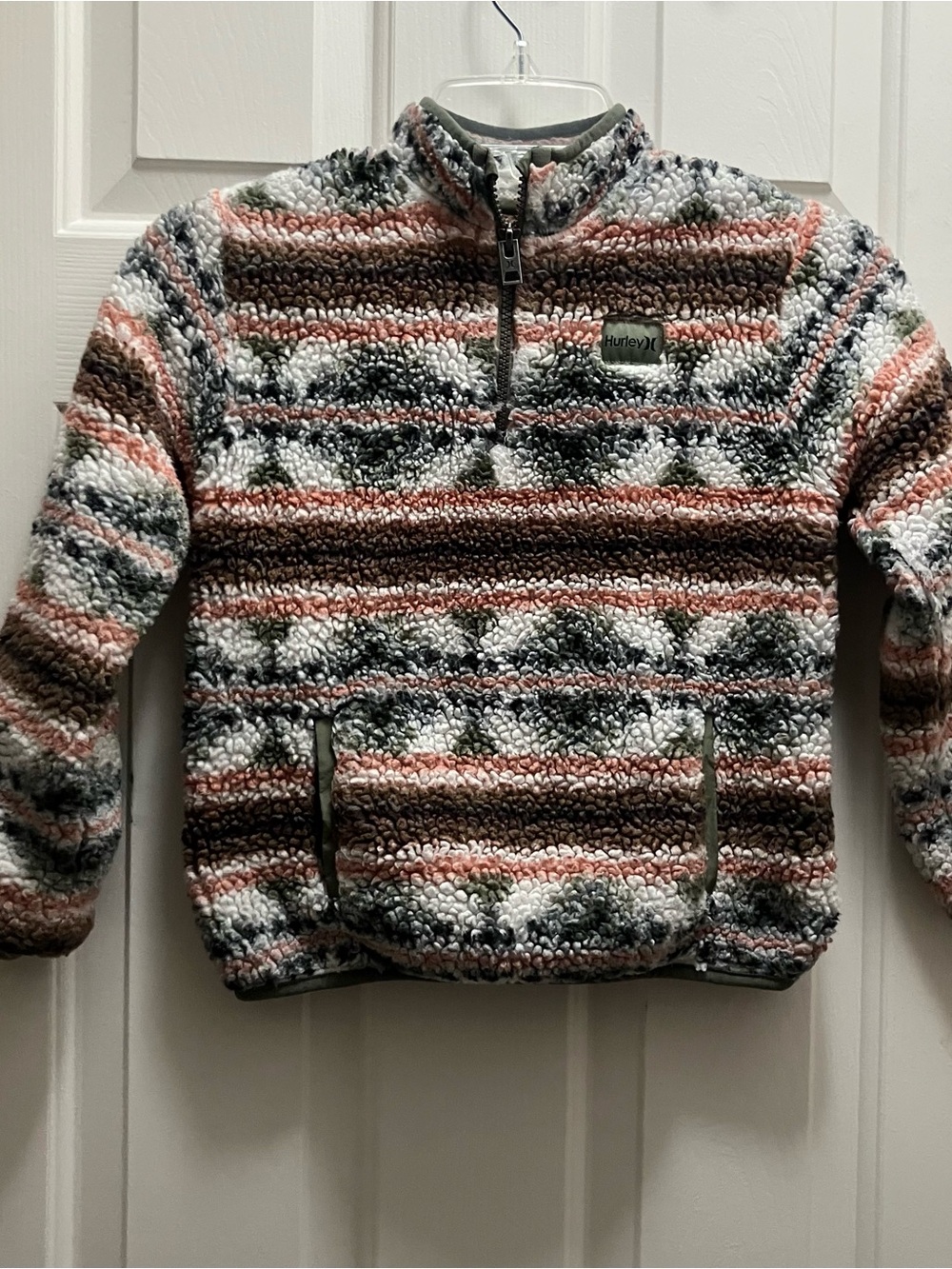 Hurley Girls Sherpa Printed Quarter-Zip Jacket Size 6/7